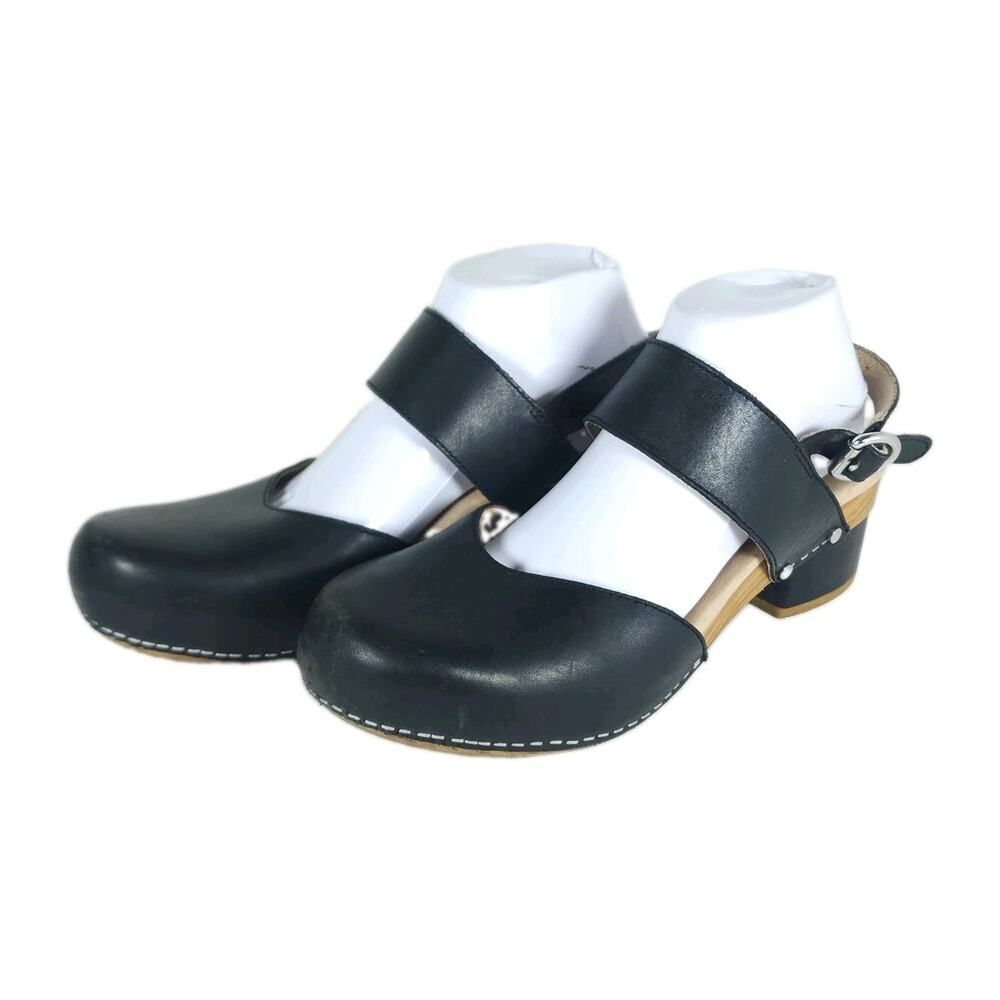 Dansko Women's Mali US10,5 EU41 Black Leather Open Back Slingback Clog Shoes